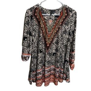 New Directions Blouse Women's XL V-Neck 3/4 Sleeve Floral Printed Shirt Top